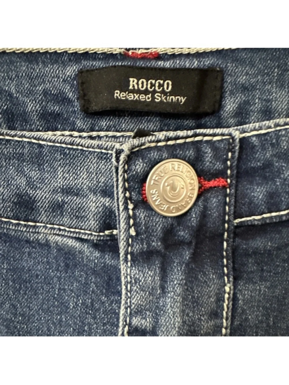 True Religion Mens 36X32 Rocco Skinny Relaxed Blue Denim Jeans Stretch Pockets